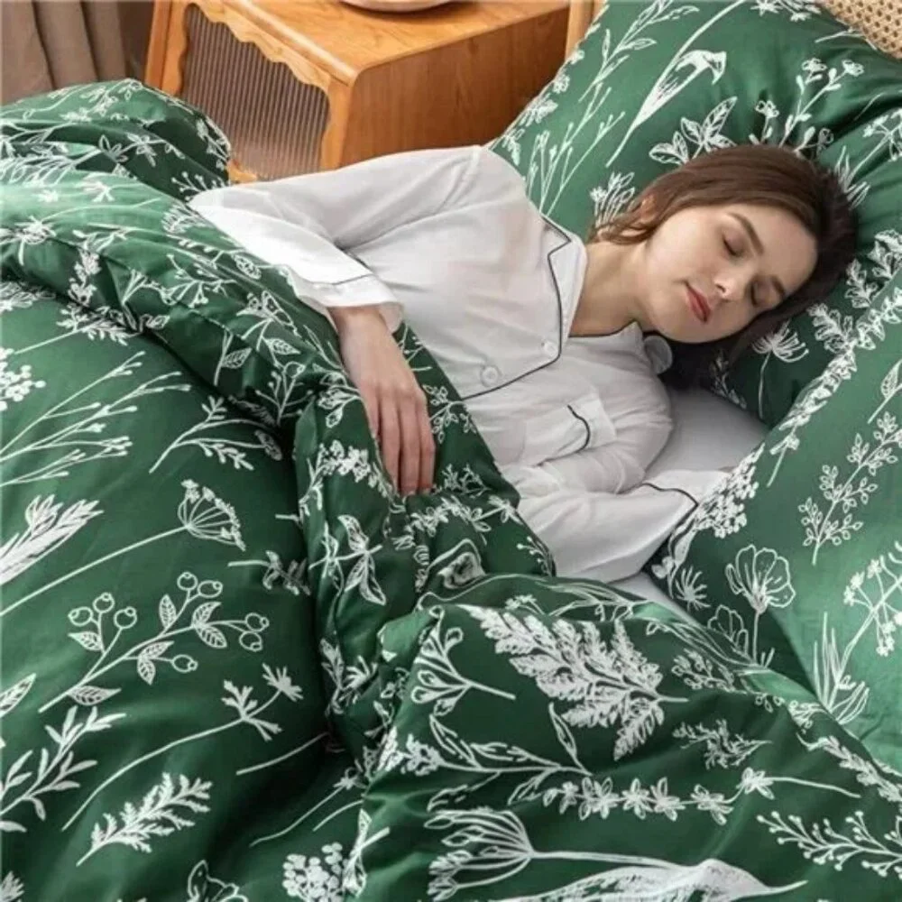 Comforter Set Emerald Comforter Set 3 PCS Bedding Floral Plant Flowers King/Quee